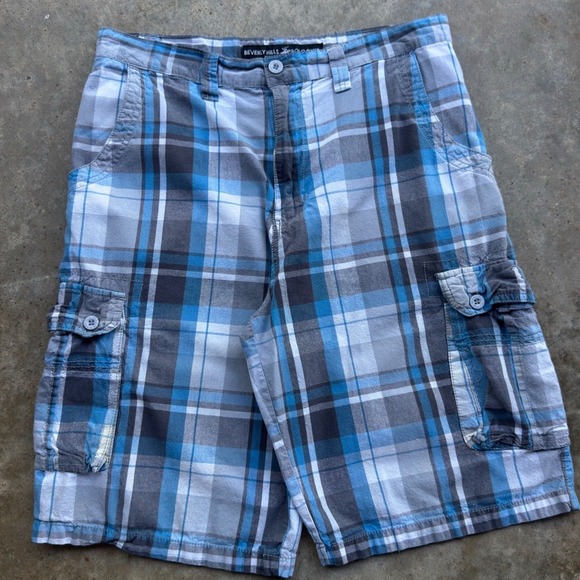 Beverly Hills Polo Club Other - Vintage Y2K Beverly Hills Polo Club Cargo Shorts Plaid Baggy Blue 32 (f7)